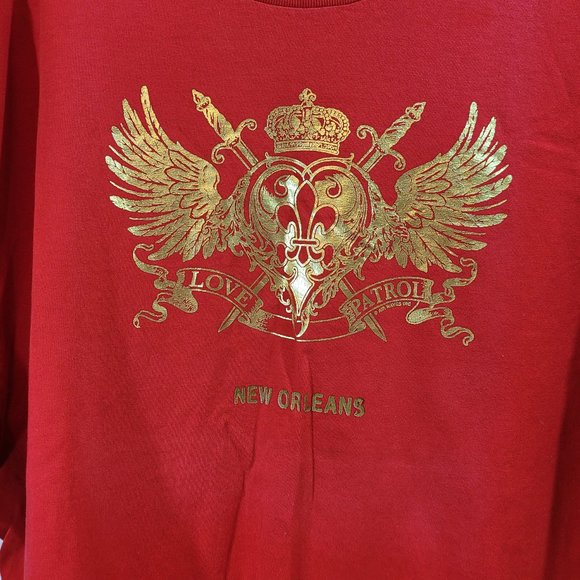 New Orleans Air Waves Inc Short Sleeve Tee Shirt Red - Gold Emblem - Picture 2 of 9